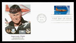 Dr Who 1997 Fdc First Supersonic Flight Bell X1 Aniv Fleetwood Cachet E66853