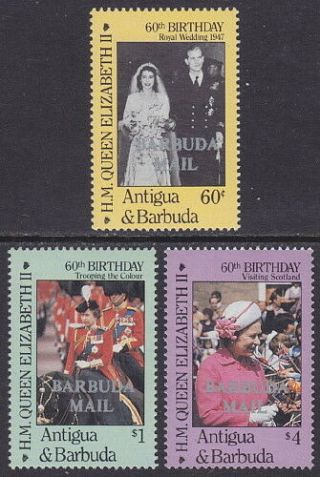 Barbuda - 1986 60th Birthday Of Queen Elizabeth Ii - 2nd Issue (3v) - Um / Mnh