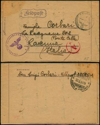 C294 Germany Censored Fieldpost Cover Fpo 33685 A Ravenna 1944