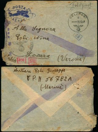 C284 Germany Censored Fieldpost Cover Fpo 56782 A Locara 1943