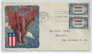 Us Fdc 912 Pair Overrun Countries Luxembourg 1943 Wwii Patriotic Victory Cachet
