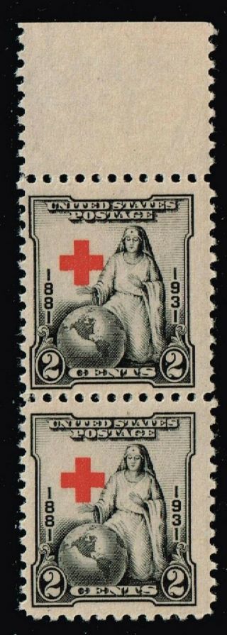 Us Stamp 702 – 1931 2c Red Cross Shift Error Mnh/og Pair