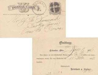 Ohio Columbus 1876 Segmented Cork Postal Card Reverse Printed Advertising In G