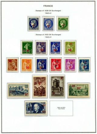 France Hingeless Stamp Album Page - 1940/1941 Surcharged Of 1932/1938/1939 Issues