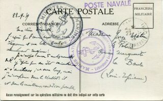 1939 - France - Stampless Military Postcard With " Poste Navale " & 2 Other Cachet