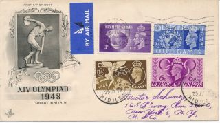 Gb 1948 Olympic Games On Art Craft Usa Illustrated Fdc Slogan & Cds,  Cat £70