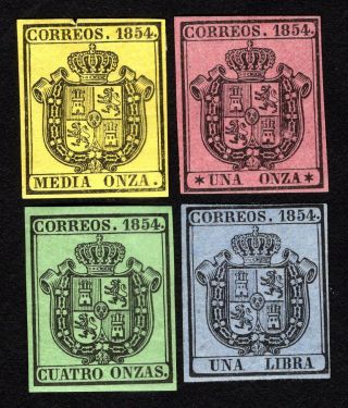 Spain 1854 Set Of 4 Stamps Mi Dienst 1 - 4 Mh Cv=95€