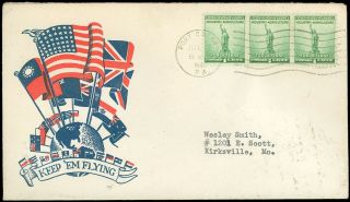 Jul 9 1943 Port Carbon Pa Cds,  Wwii Patriotic Flags Of The Allies To Mo,  Sc 905