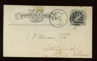 Us Postal Card 1876 Ansonia,  Connecticut (very Fancy Cancel) To Stamford,  Conn