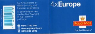 Gb 2003 Sg Mi1.  4 X Europe Airmail Up To 40g Booklet - Complete.  Real Network