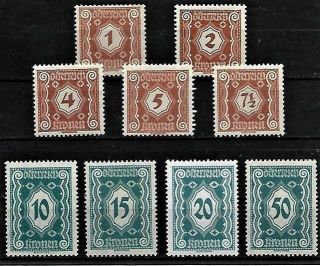 Austria,  Set Of 9 Un - Postage Due Stamps From 1922.