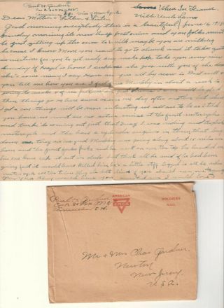 June 1918 Wwi Aef Cover & Letter Paul H Gardner Co A 307 Mg Bn To Newton Nj