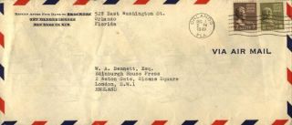 Prexies 7c Jackson And 8c Van Buren Prexie 1949 Orlando,  Fla.  Airmail To London,