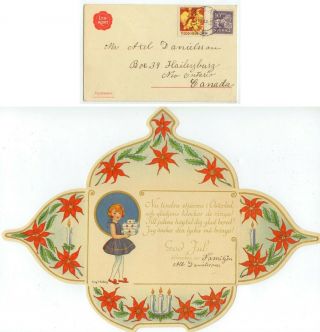 1926 Attractive Sweden Greeting Card With Christmas Seal To Canada - Cover