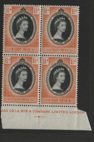 Northern Rhodesia 1953 Coronation Unmounted Mnh Imprint Block Of 4 Stamps