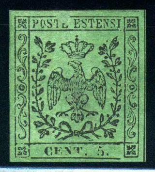 Italy Italian States.  Modena.  1852.  5c.  Blk / Green.  Sc 6,  Mng