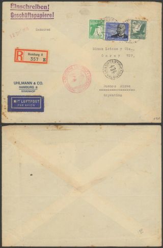 Germany 1938 - Registered Air Mail Cover To Argentina 34828/13