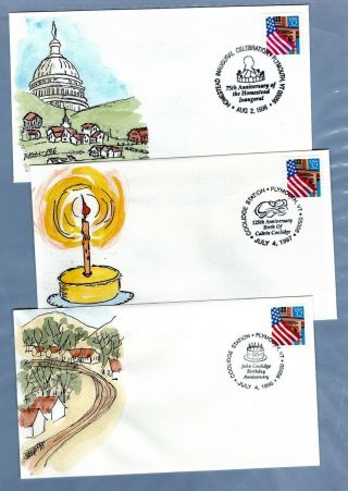 1996 - 97 - 98 3 Calvin Coolidge Sta.  Plymouth,  Hp Ruth Henson Cachets,  Covers