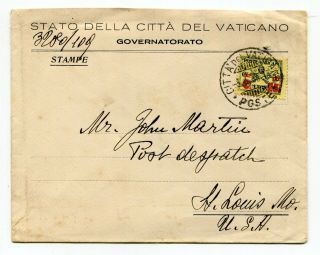 Vatican City 1938 State / Government - Overprint - Single Franking Cover To Usa