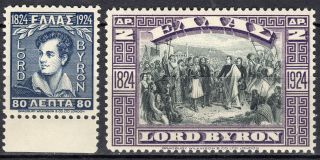 Greece 1924 100 Years Since The Death Of Lord Byron Set Mnh Signed Upon Req - Z25