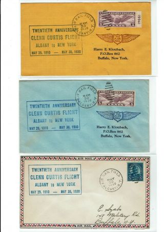 Albany York 1930 " Glenn Curtis Flight " 20th Anniversary 8 Covers Air Mail