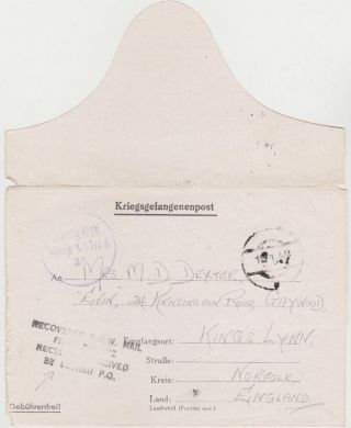 Austria Dr U.  K.  1945 (18.  1. ) Recovered P.  O.  W.  Mail Stalag Xviii A Wolfsberg To U.  K