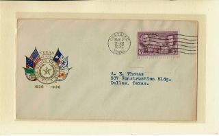 776 Texas Centennial Pabst Engraving 3/2/1936 Fdc Gonzales State Seal Six Flags