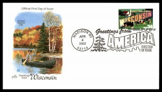 Mayfairstamps Us Fdc 2002 Wisconsin Canoe In Lake Art Craft Wwb_14577