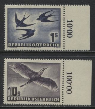 Austria 1950 - 53 Airmails Sc C55 & C59 Swallows & Heron Mnh Margin Singles