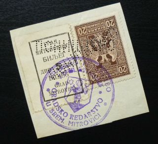 Croatia Yugoslavia Mitrovica Local Revenue Stamp 5,  20 Din.  J18