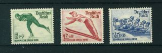 Germany 1935 Winter Olympic Games Set Of Stamps.  Sg 597 - 599.
