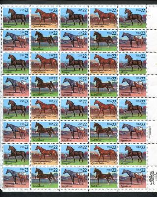 Us Sheet Mnh 2155 - 2158 22c Horses,  A602