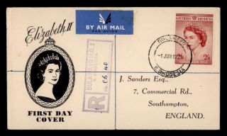 Dr Who 1953 Southern Rhodesia Qe Ii Coronation Fdc Registered Air Mail C134235