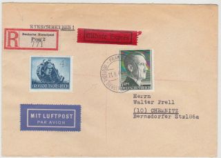 Germany Dr B.  &m.  1944 (21.  6. ) Reg.  Express Cover Prag (dt.  Dienstpost) Franking