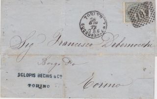 Italy - 1872 5 C Slate Grey On Turin Sclopis Bechis & Co Local Entire Letter Cover
