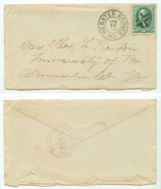 1882 Webster Groves Missouri To University Of Virginia Backstamp Dpo 1826 - 1890