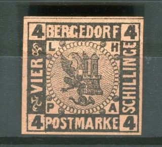 German Bergedorf; 1850s Early Classic Imperf Issue Hinged 4s.  Value