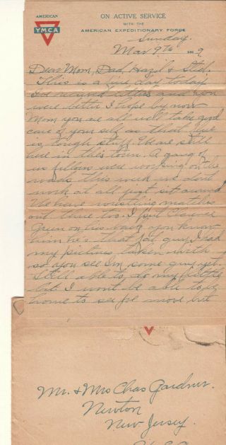 March 1919 Wwi Aef Censor Cover & Letter Paul H Gardner Co A 307 Mg To Newton Nj