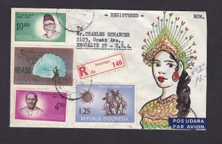 Indonesia 1963 Multi Franked Registered Airmail Cover To Usa Illustration