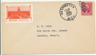 1932 Washington Michigan Town & Grid Cancels On Cover With State Seal