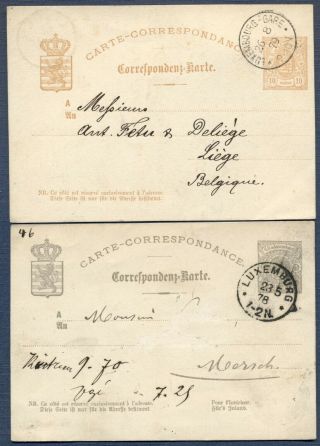 Luxembourg: 2 Postal Stationery Cards - 1878 W/5 Cent.  ; 1879 W/10 Cent.