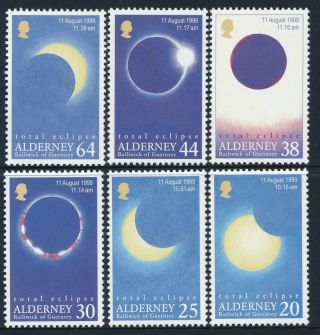 1999 Alderney Total Solar Eclipse Set Of 6 Fine Mnh/muh