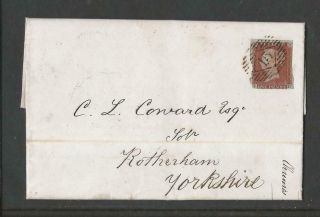 Gb Qv 1d Red Imperf On 1845 Entire With Large Rotherham Single Circle Cds