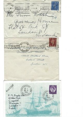 3 Paquebot Covers Of Cherbourg 1938 - 1964 With Gb Stamps