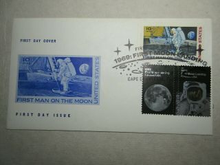 Moon Landing 50th Anniversary Fdc Both Stamps W/ C76 First Man On Moon Stamp