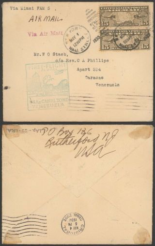 Usa 1930 - Air Mail Cover 1st Flight To Venezuela 34770/3