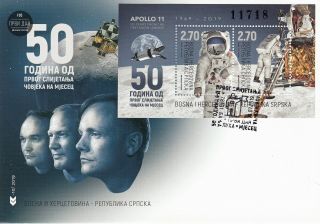 Apollo 11 Moon Landing 50th Anniversary; Rep Srpska Ss Fdc W/pict Cancel