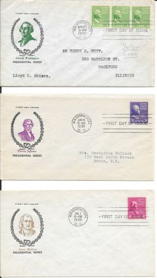 Us Covers Fdc 1938 Presidential Series Group Of 15
