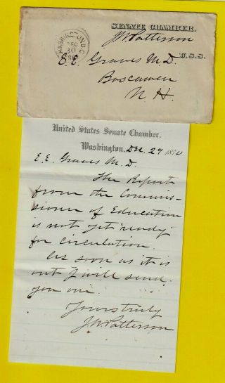1870 N.  H.  Senator James W.  Patterson Frank Cover & Als Letter; 1873 Scandal