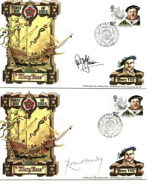 Gb (530) 1982 X 2 Mary Rose Covers Signed By Rolf Harris & Robert Hardy